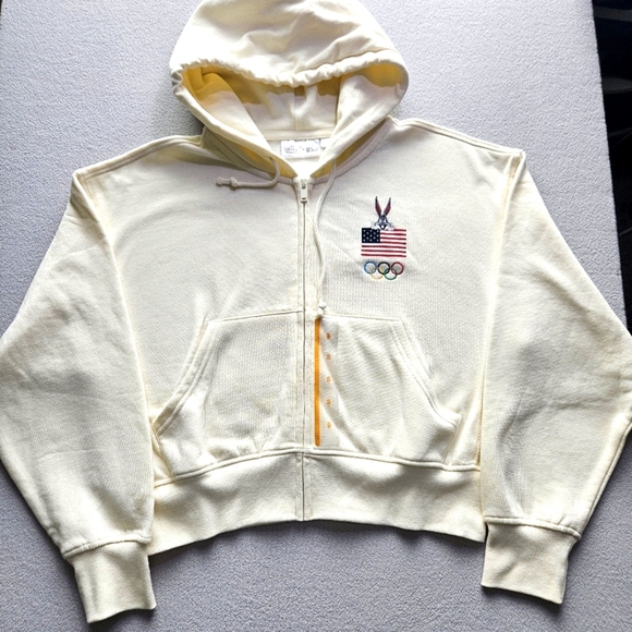 NEW Looney Tunes Crop Hoodie Team USA Bugs Bunny, Embroidered Olympics Logo Sz S - Picture 1 of 7